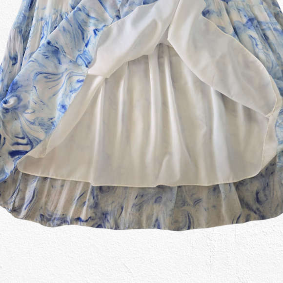 Saylor Blue Marble Print Halter Maxi Dress Sleeveless Tassel Belt Size Small - Picture 4 of 10